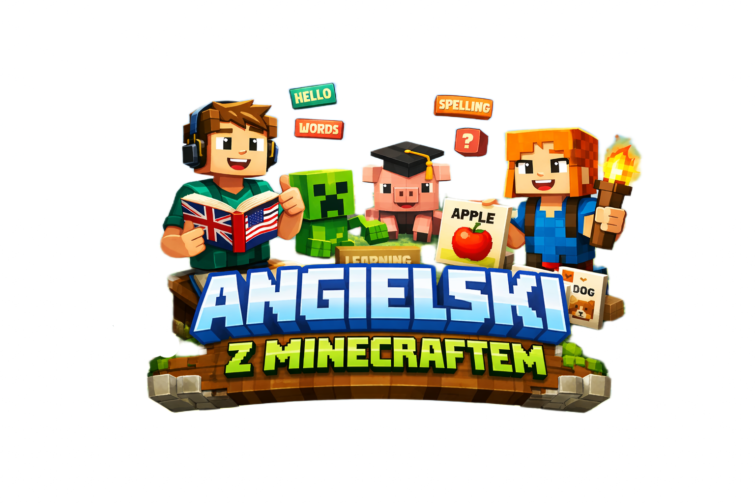 Angielski w Minecraft logo angielski logo minecraft